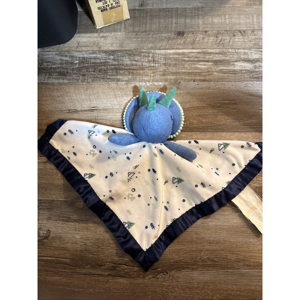 Cloud Island Dinosaur Lovey Satin Trim & Back Blue Tree Mountain Triceratops